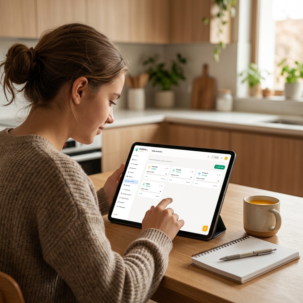 Filha a usar o FinDuo no tablet