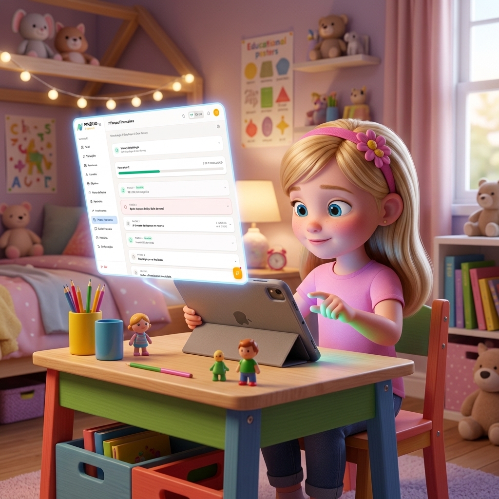 Filha a usar o FinDuo no tablet